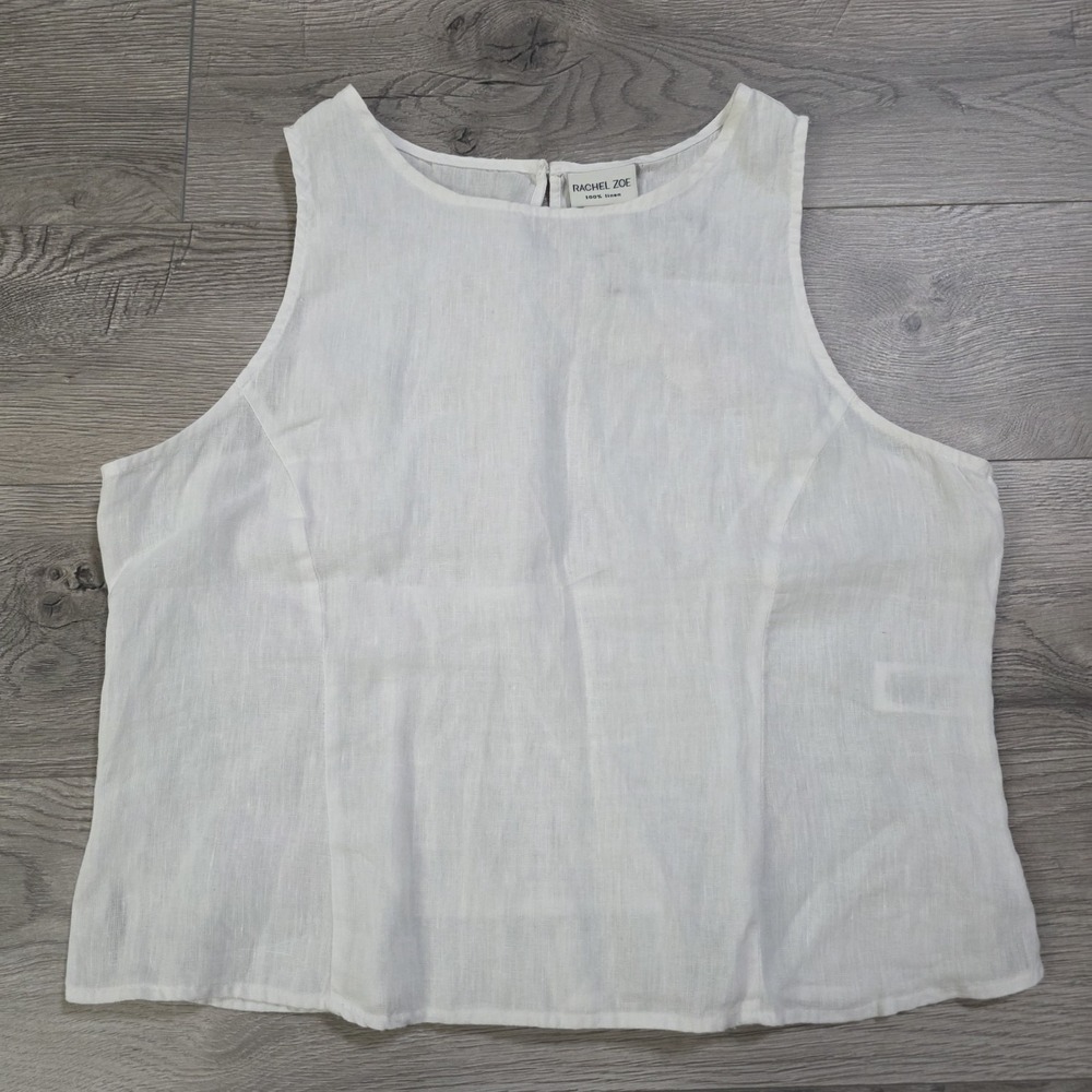 Rachel Zoe White Sleeveless Top 100%‎ Linen Women's Size L Lightweight NWT